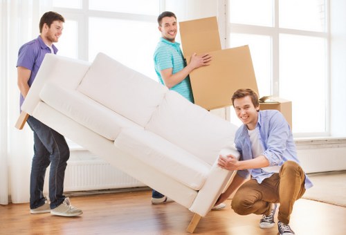 Boxes and furniture arranged for a scheduled move